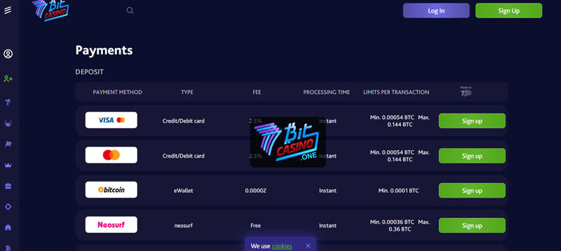 Sign up for 7bit Casino